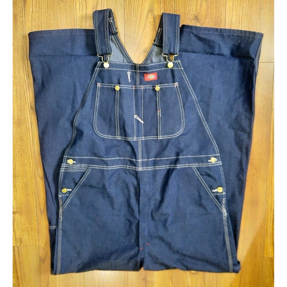 Dickies Mens Indigo Rigid Denim Bib Overalls Workwear Carpenter Utility 36x32